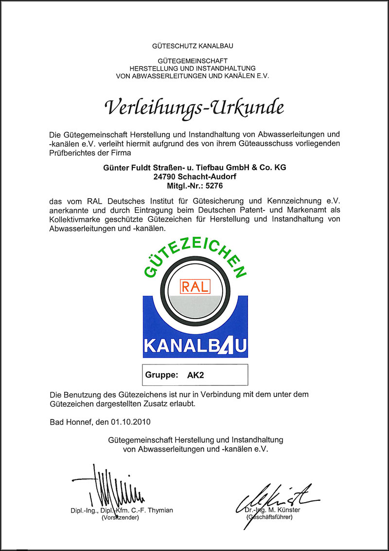 Güteschutz Kanalbau